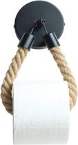 Toiletpapierhouder van touw voor wandmontage - Vintage design - Industriële handdoekhouder voor toilet en badkamer - Ruimtebesparende wc-rolhouder - Badkameraccessoire met henneptouw