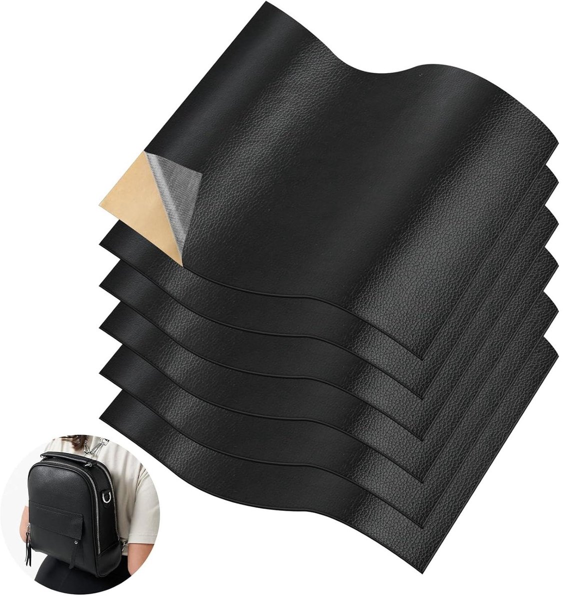 Allecto Plus - Zelfklevende kunstlederen reparatieset 20 x 30 cm zwart - 6 stuks - waterdichte patches - lederen reparatieset voor bank, autostoel en tassen - zelfklevend - reparatie van schade