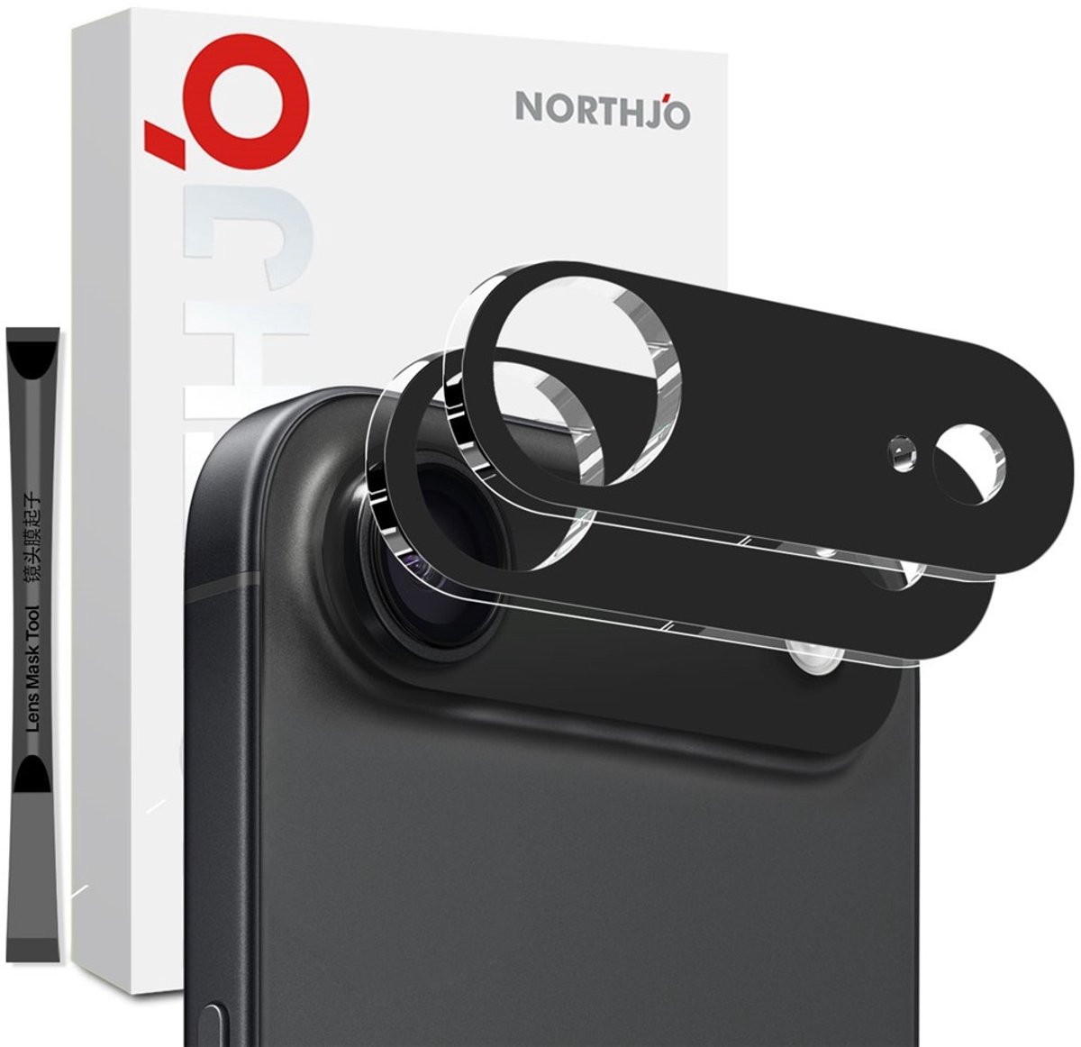 NORTHJO Camera Lens Protector - Geschikt voor iPhone Air Camera Lens Protector - NORTHJO 9H Tempered Glass Duo-Pack - Zwart