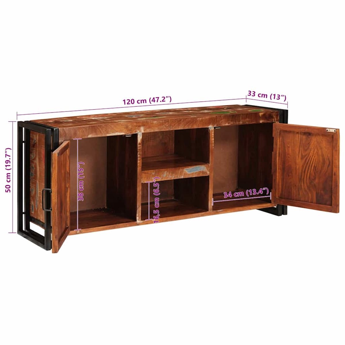 vidaXL - TV - Kast - Multikleur - 120 - x - 33 - x - 50 - cm - massief - gerecycled - hout