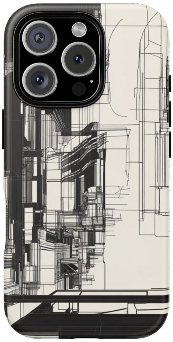 Abstracte Stedelijke Lijntekening – Telefoonhoesje Geschikt voor iPhone 16 Pro