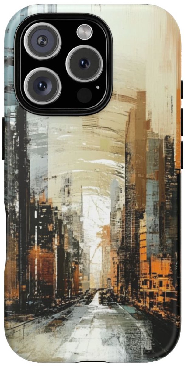 Abstracte Stedelijke Straatscène – Telefoonhoesje Geschikt voor iPhone 16 Pro