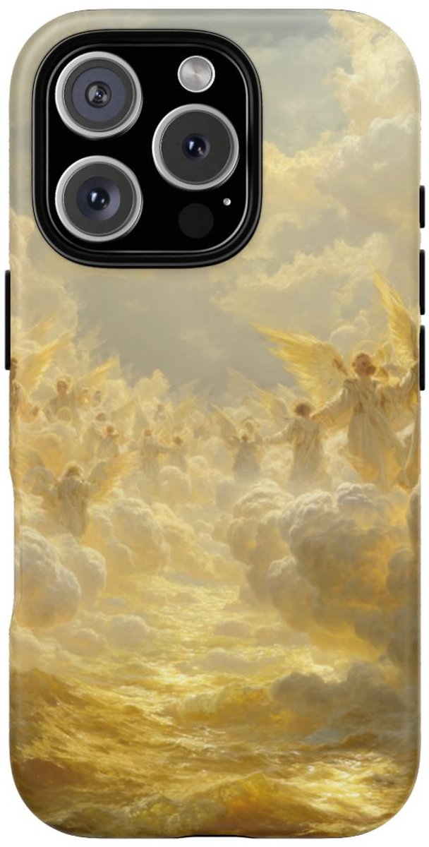 Gouden Engelen Tussen Wolken en Golven – Telefoonhoesje Geschikt voor iPhone 16 Pro