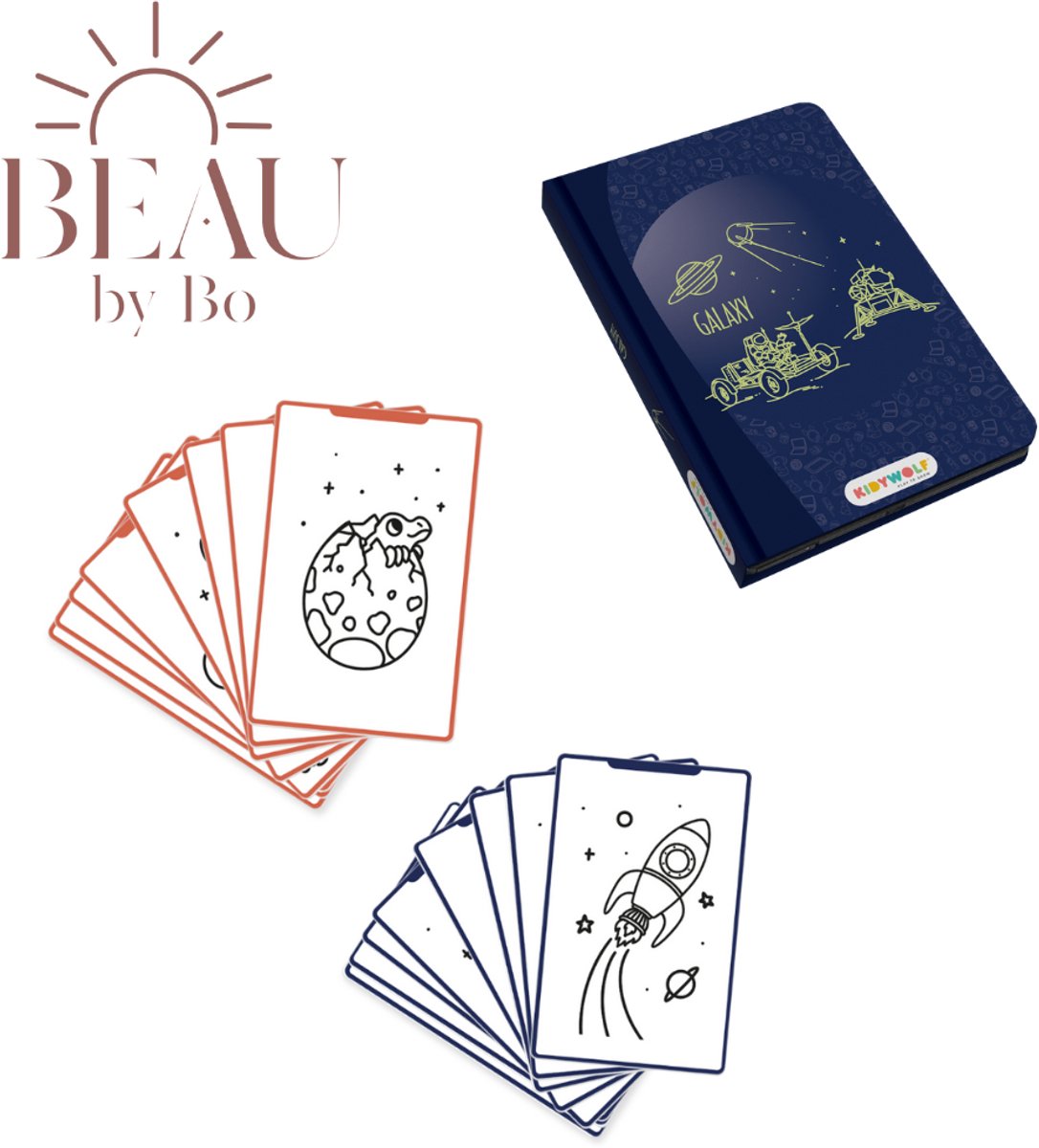 BEAU by Bo Kidywolf Kidydraw Mini Tekenboek met LCD-scherm Galaxy + Refill Galaxy & Dinosaurussen