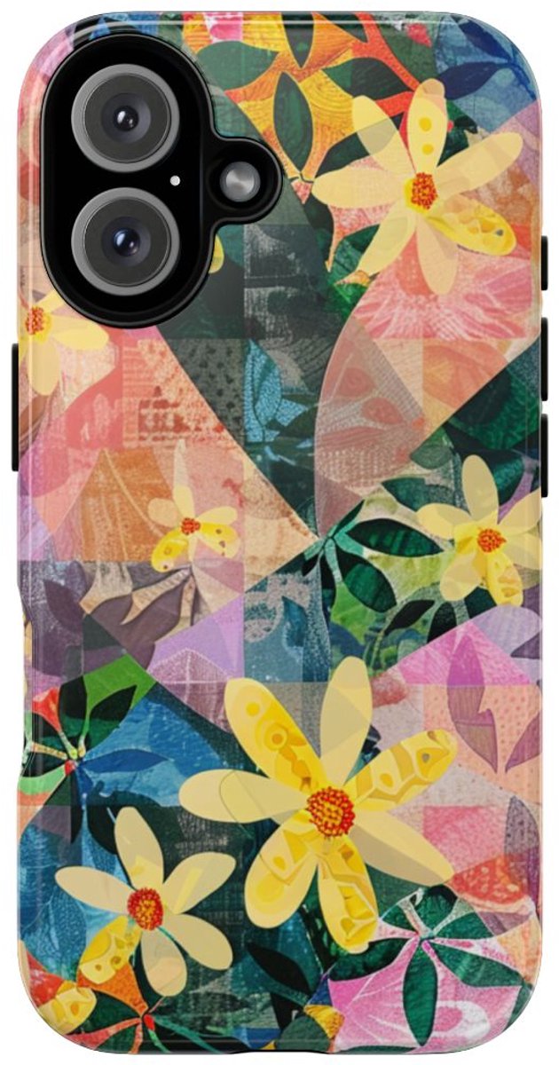 Abstract Bloemmotief met Geometrisch Patroon – Telefoonhoesje Geschikt voor iPhone 16