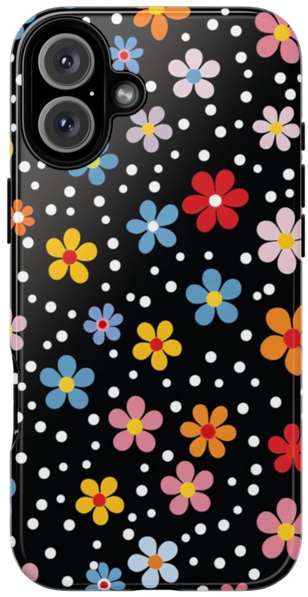 Vrolijk Bloemen- en Stippenpatroon – Telefoonhoesje Geschikt voor iPhone 16 Plus