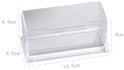 Een lege transparante visitekaarthouder met afmetingen 10.5cm x 4.5cm x 4cm x 4.4cm.