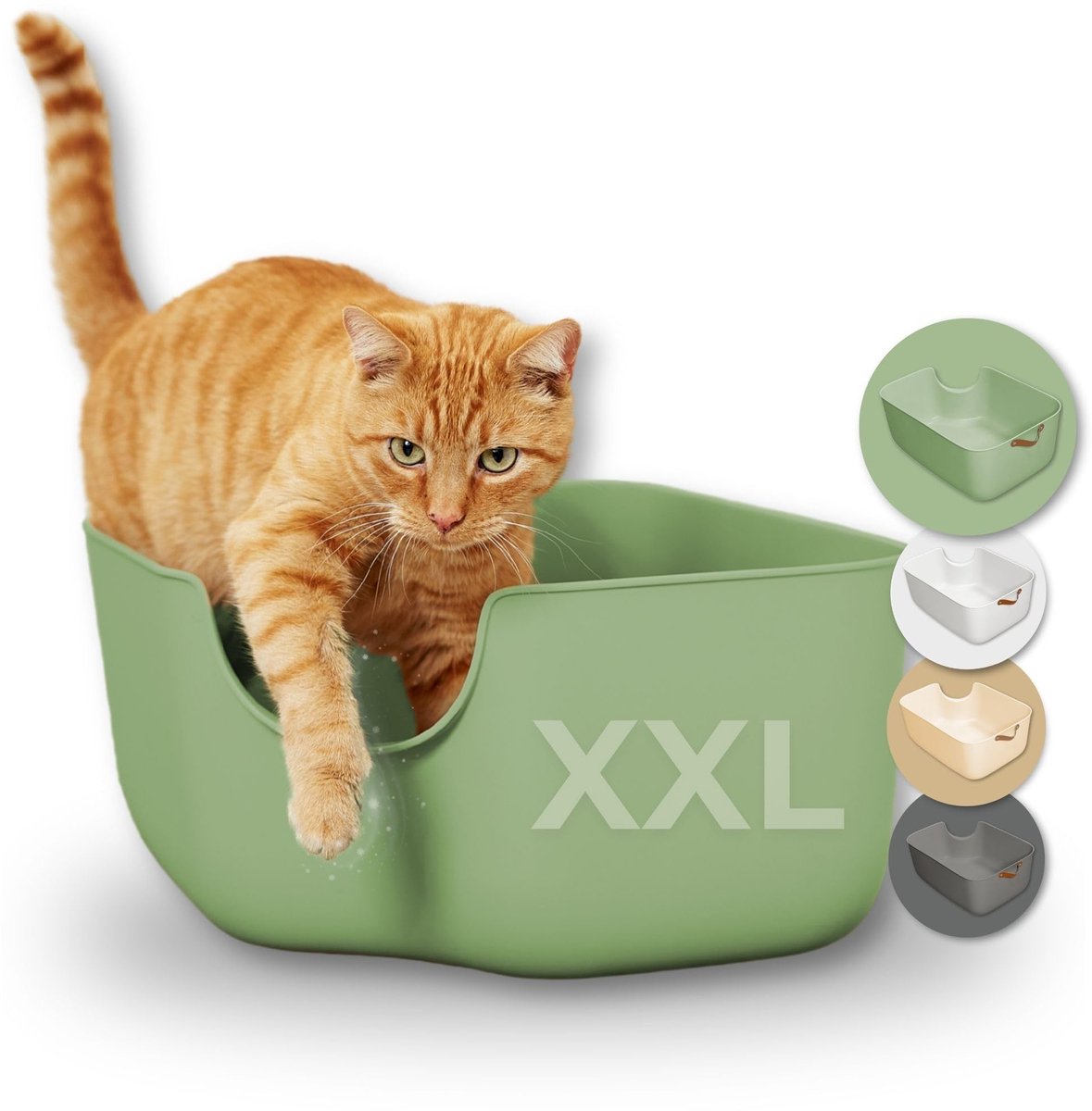 PiuPet® XXL Kattenbak – Modern Toilet voor Katten – Grote Kattenbak met Hoge Wanden – Grote Kattenbak – Open Kattenbak | Kattenbakken | Kattentoilet | XXL Kattenbak (Groen)