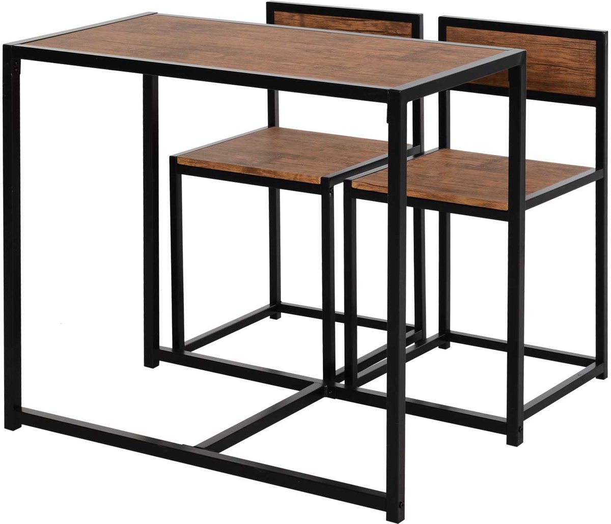 Homcom eettafel met stoelen - MDF - metaal - 90x47x76 cm - bruin