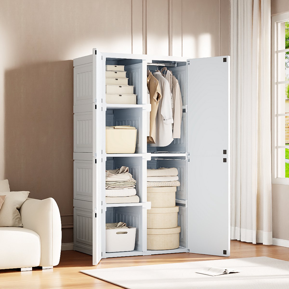 Dpinsogli Multifunctionele Kledingkast 1 Deur, Multifunctionele Kast 1 Deur Multifunctionele Kast Schoenenrekkast Schoenenkast 45x36 H174 Cm Wit