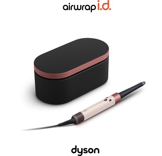 Dyson Airwrap in Ceramic Pink/Rose Gold naast de bijpassende opbergdoos.