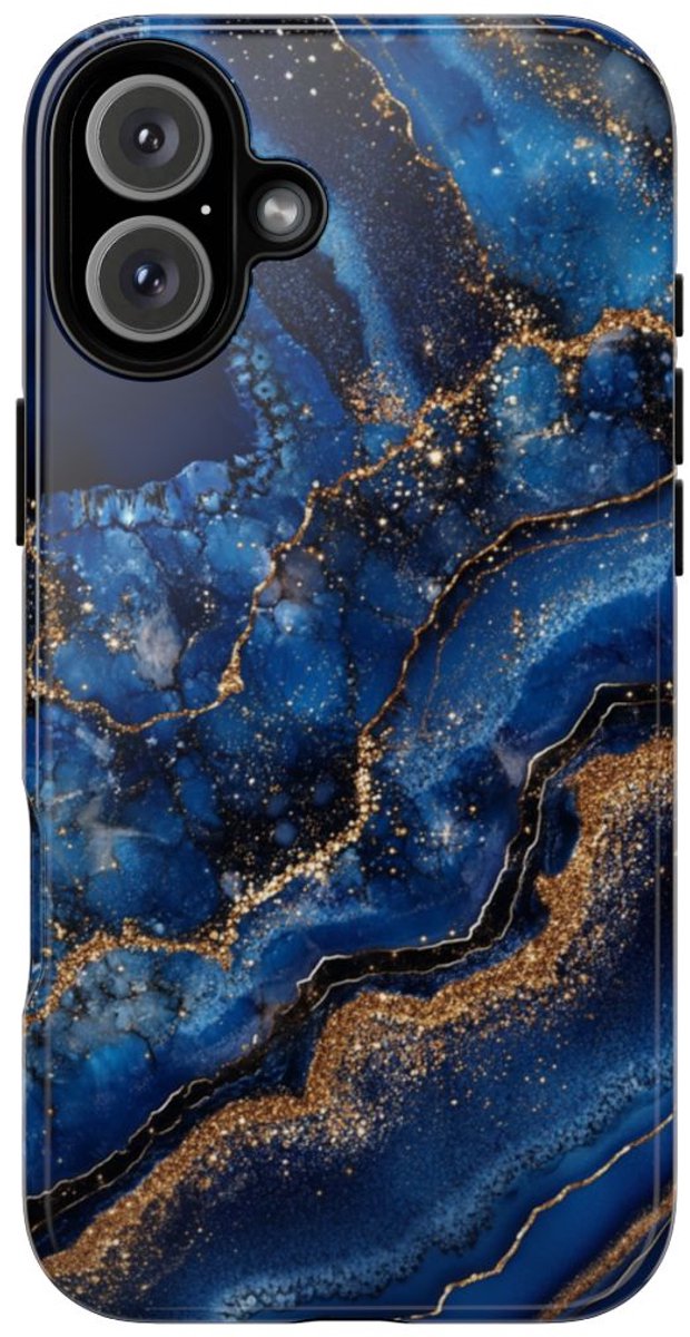 Blauw-Goud Geodepatroon – Telefoonhoesje Geschikt voor iPhone 16 Plus