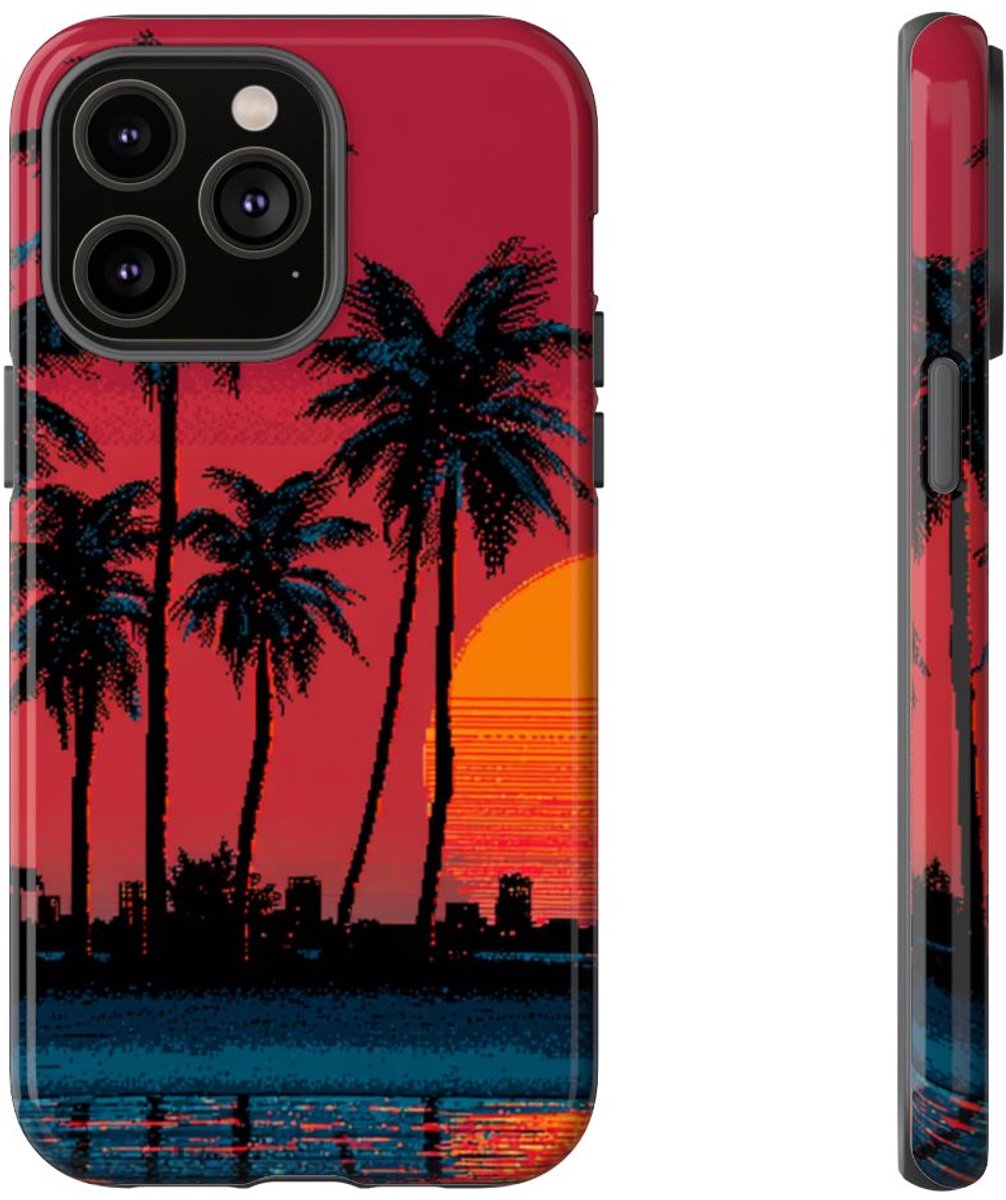 Zonsondergang met Palmbomen Silhouet – Telefoonhoesje Geschikt voor iPhone 14 Pro Max
