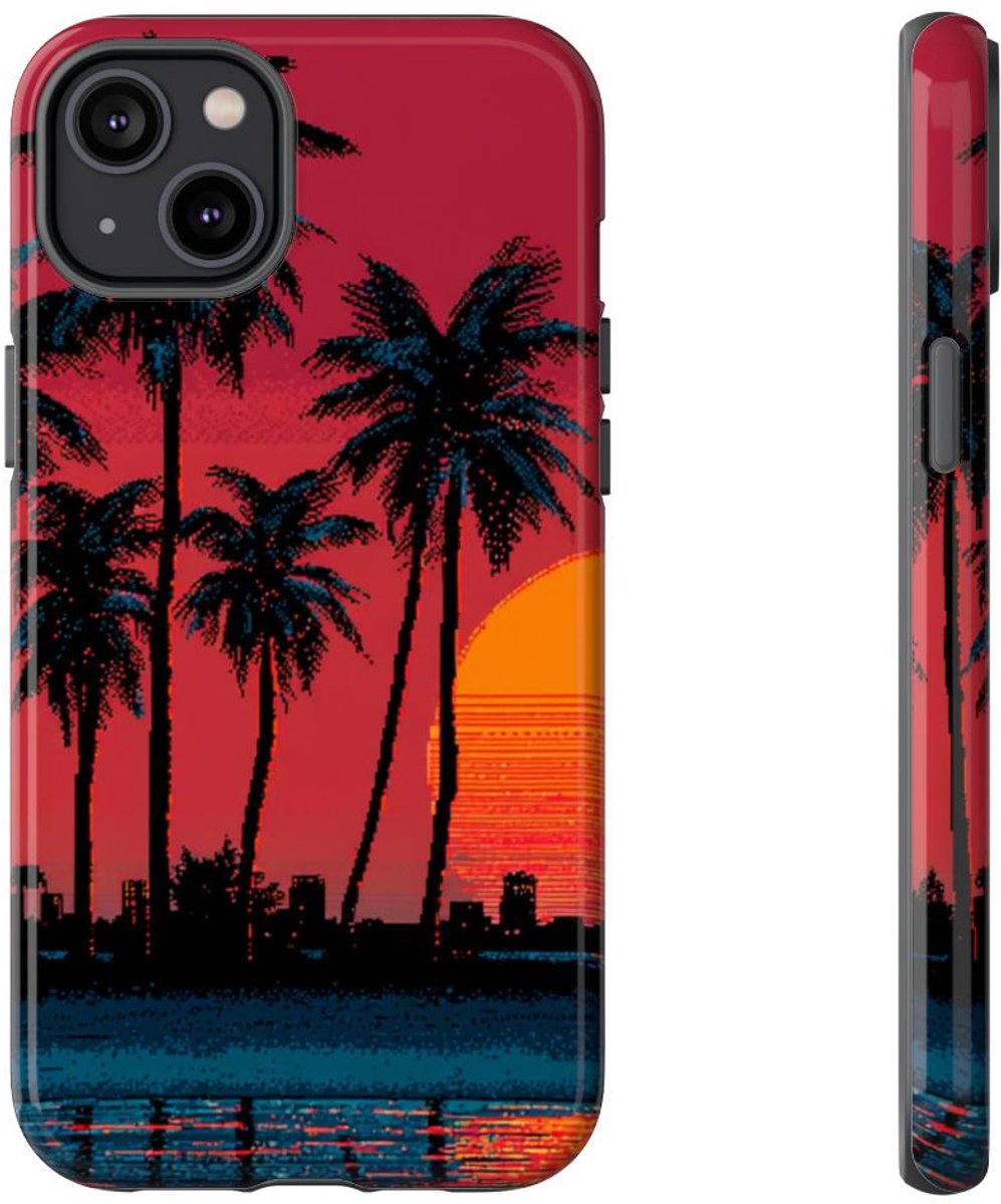 Zonsondergang met Palmbomen Silhouet – Telefoonhoesje Geschikt voor iPhone 14 Plus
