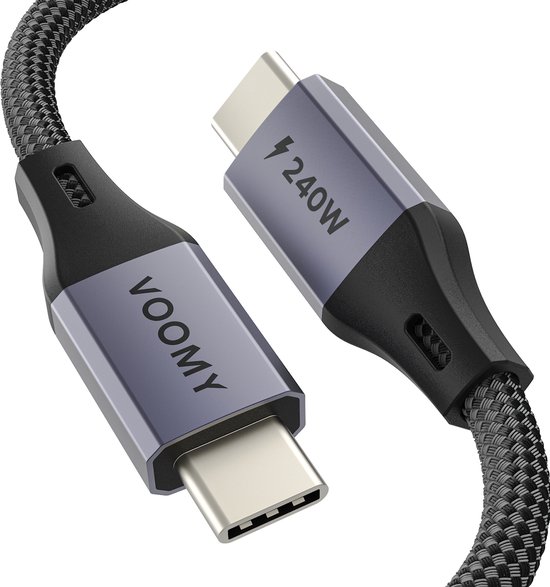 Câble Voomy USB C 240W - USB C vers USB C - 2 mètres - 480 Mbps - Câble de charge Chargeur rapide - Convient pour Samsung Galaxy / MacBook / iPad Pro / iPhone 15 - Câble tressé