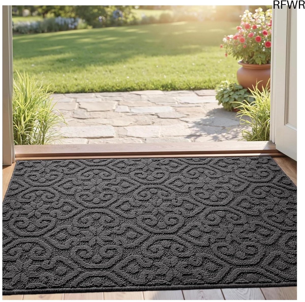 RFWR Vuilvangmat 44 x 76 cm - Absorberend, Antislip, Laag Profiel voor Binnen - Welkomstmat voor Entree, Hal, Terras - Donkergrijs