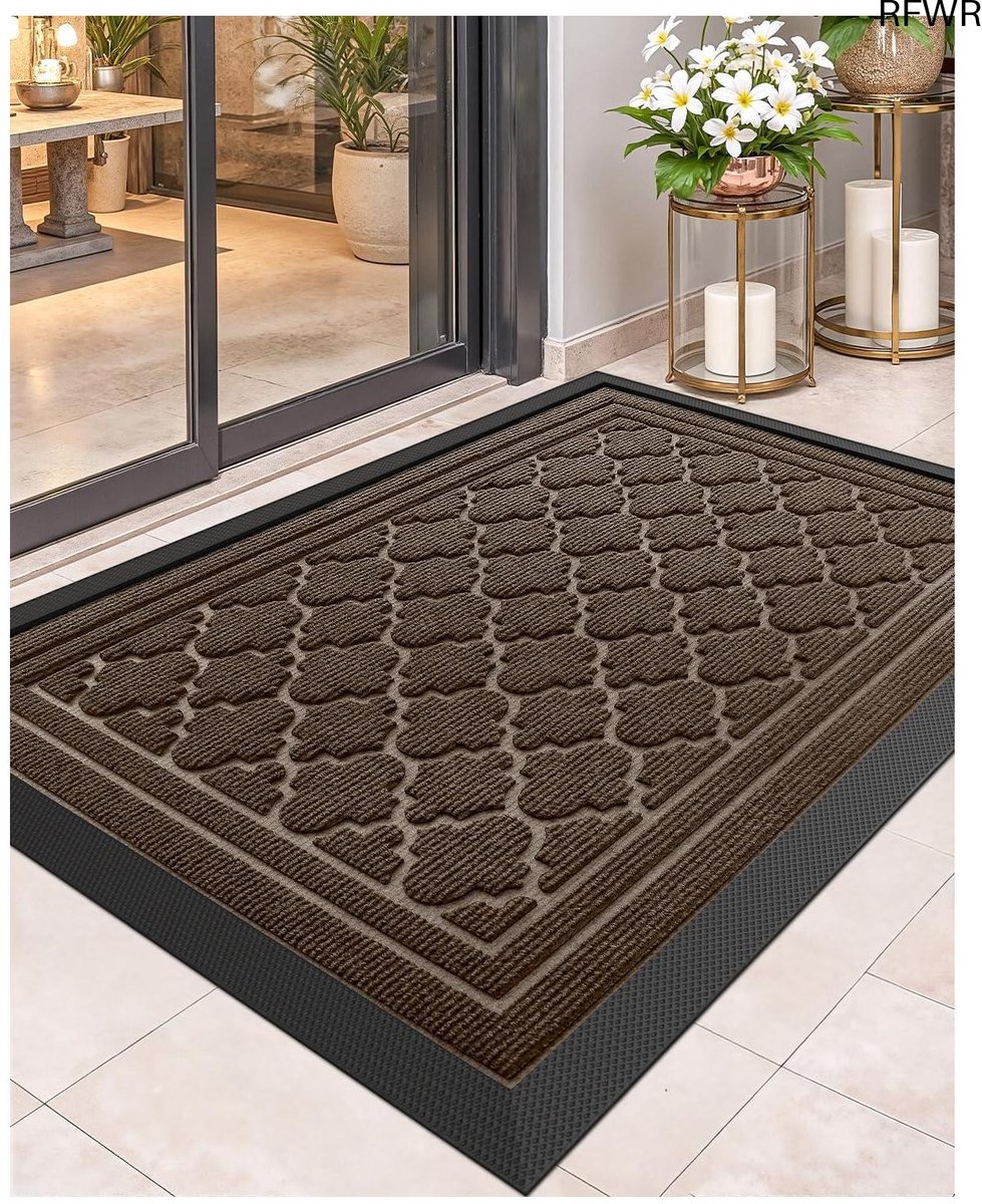 RFWR Robuuste Antislipdeurmat Weerbestendig, Wasbare Vuilvangmat 60x90cm voor Buiten en Entree Bruin