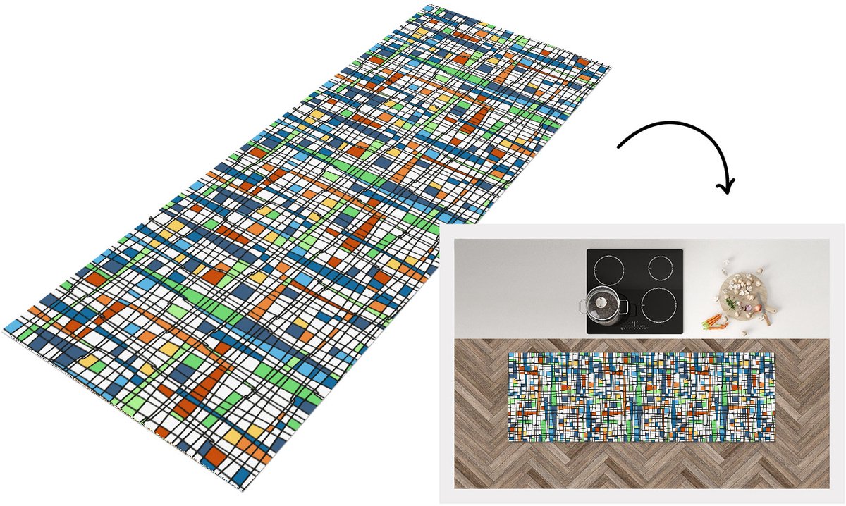 KitchenYeah Keukenloper 150x50 cm - Keukenmat vinyl Patronen - Lijn - Wit - Keukenmatten loper - Keuken vloerkleed tapijt