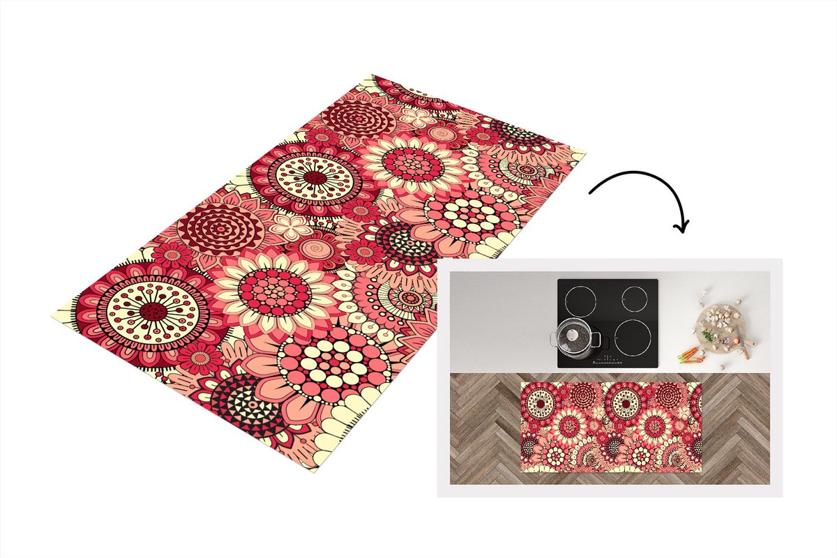 KitchenYeah Keukenloper 120x60 cm - Keukenmat vinyl Bloem - Mandala - Retro - Patroon - Keukenmatten loper - Keuken vloerkleed tapijt
