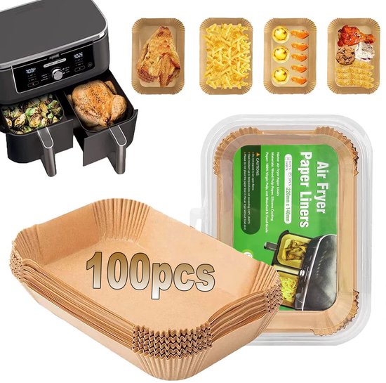 VFANDV Bakpapier voor heteluchtfriteuse, 100 stuks, 22 x 14 cm, bakpapier voor heteluchtfriteuse met dubbele kamer, compatibel met Ninja AF300EU, AF400EU, AF400EUCP en andere Dual Zone VFANDV Bakpapier voor heteluchtfriteuse, 100 stuks, 22 x 14 cm, bakpapier voor heteluchtfriteuse met dubbele kamer, compatibel met Ninja AF300EU, AF400EU, AF400EUCP en andere Dual Zone
