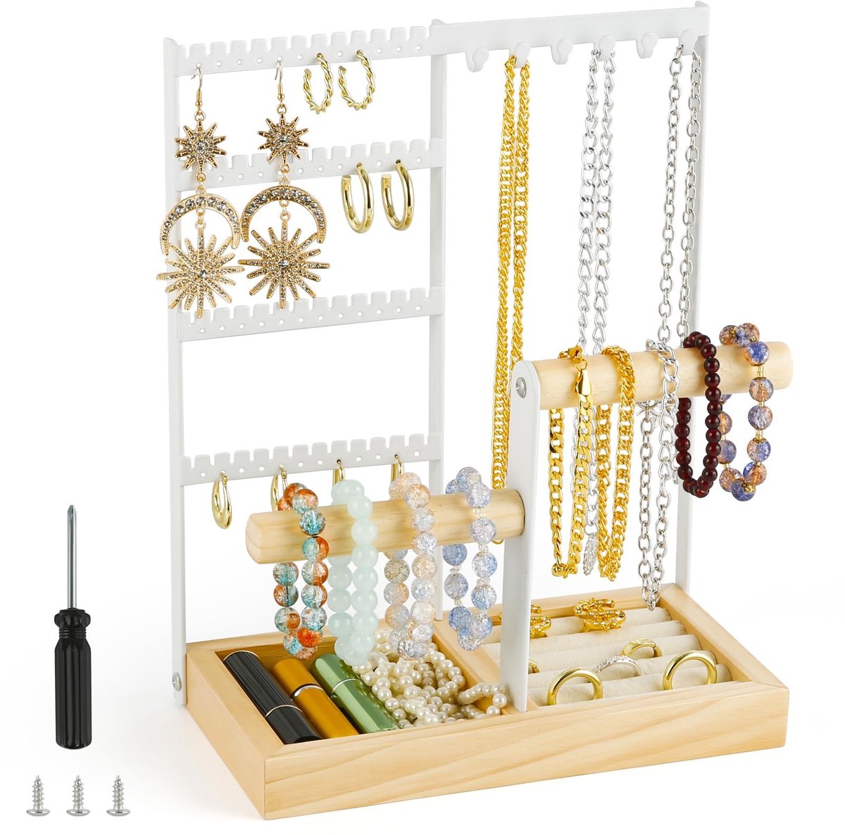 XiYee Sieradenstandaard, Sieradenboom, Kettingstandaard, Oorbellenstandaard, Sieradenorganizer, Sieradenopberger, Sieradenhouder, Sieradenstandaard voor kettingen, oorbellen, ringen, horloges, armbanden (wit)