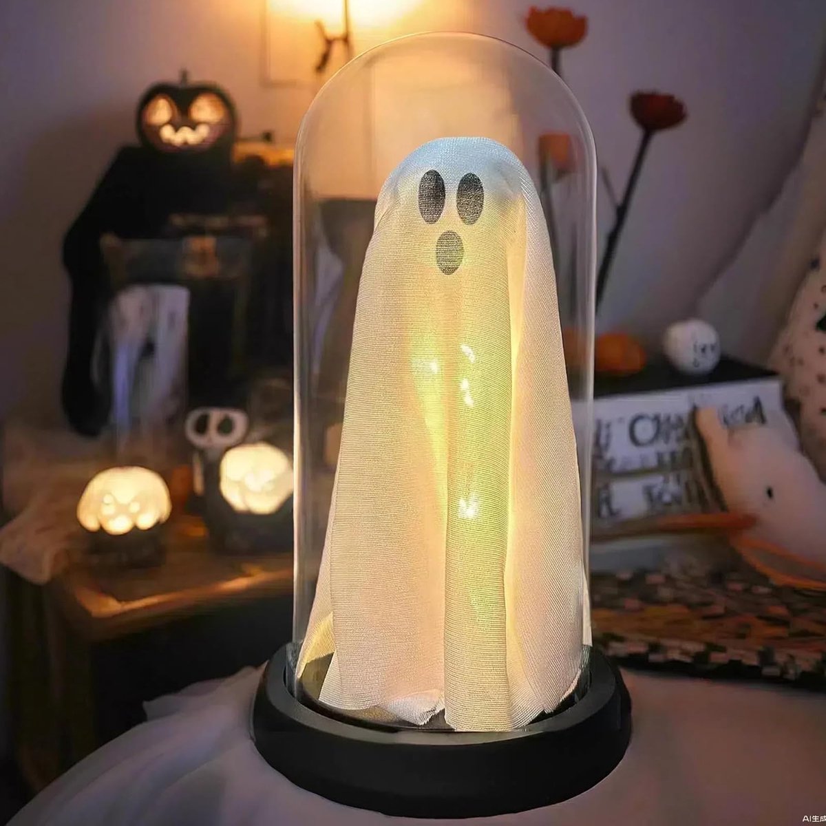 Ibenzoa® Lichtgevende spookdecoratie in glazen bel voor sfeervolle Halloween-verlichting