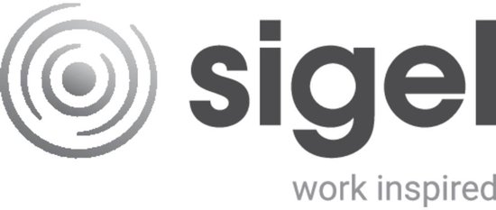 Logo van Sigel met de tekst 'work inspired'.