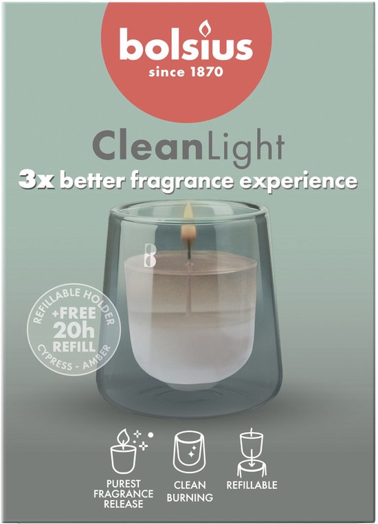 Bolsius - Clean Light - Geurkaars - Starterkit - Cypress & Amber