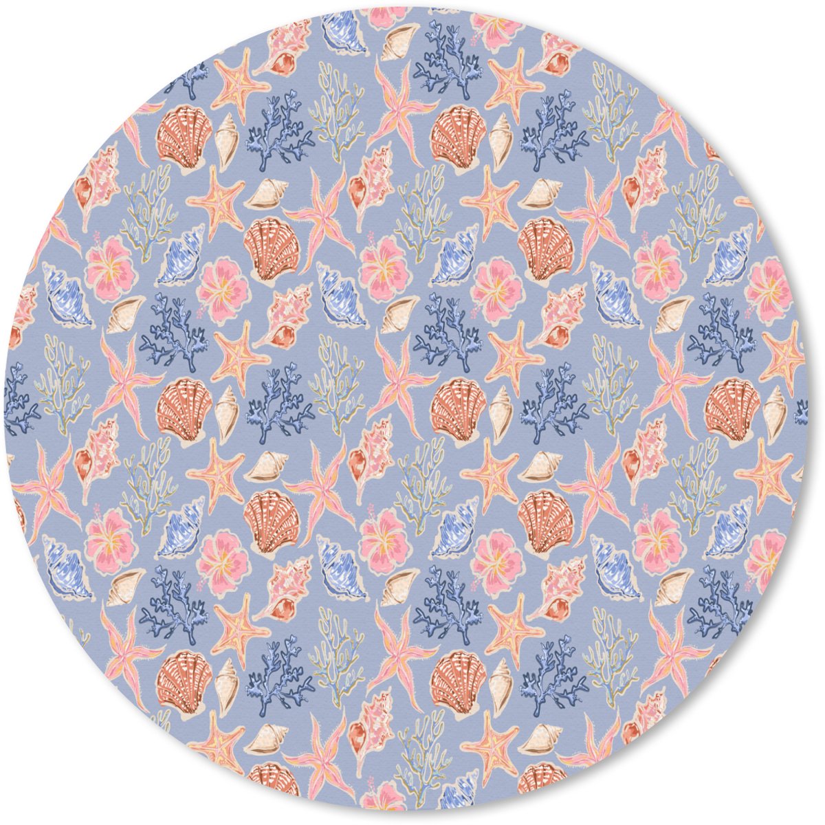 Muismat rond 30x30 cm - Mousepad Kust - Zee - Blauw - Roze - Ronde muismatten