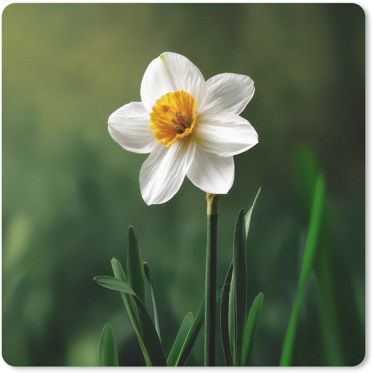 Muismat 20x20 cm - Mousepad Narcis - Bloem - Wit - Grassprieten - Muismatten