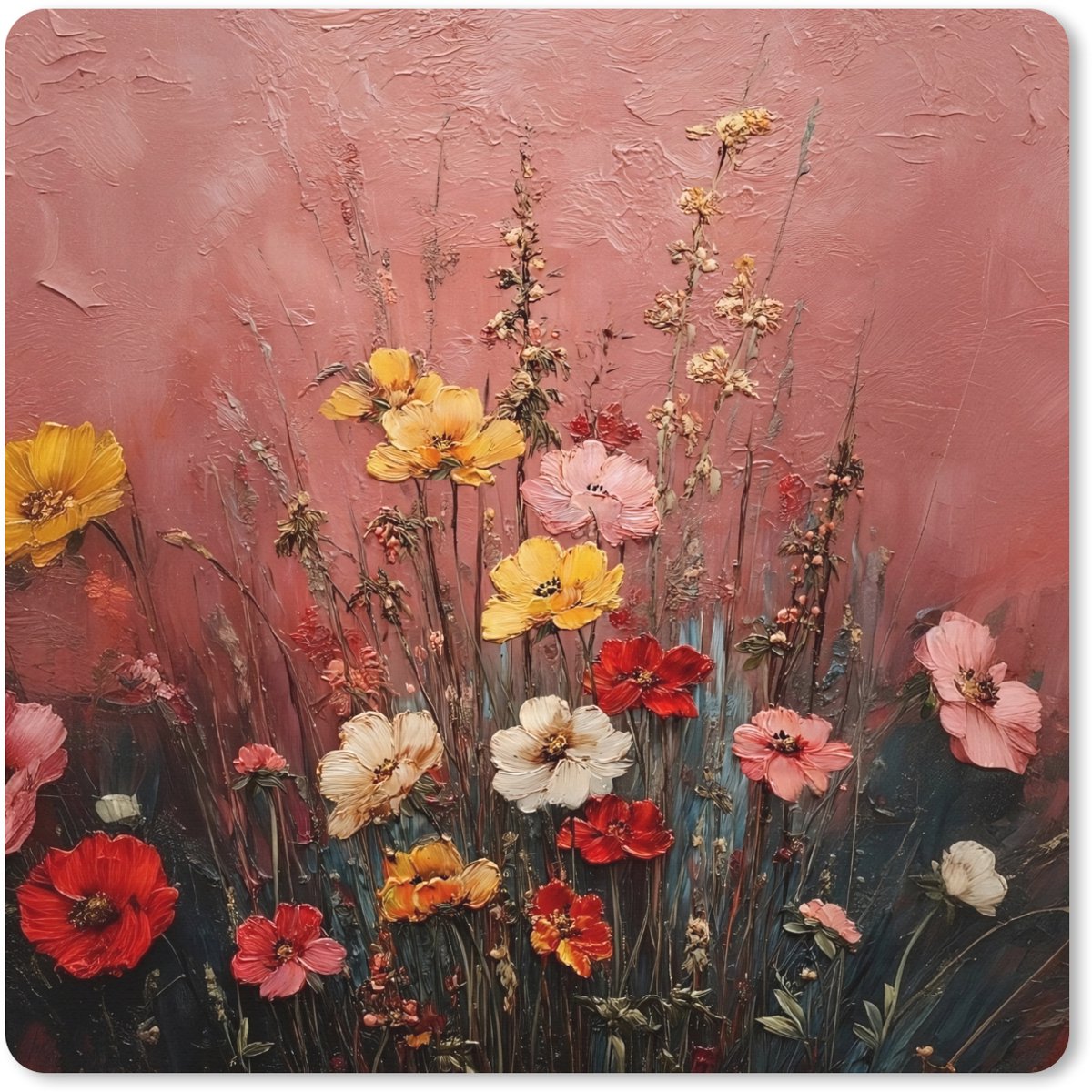 Muismat XXL 40x40 cm - Bureau onderlegger - Bureau mat Bloemenboeket - Fijne details - Roze - Bureaumat - Gaming mousepad xl - Bureaulegger groot - Computer deskmat