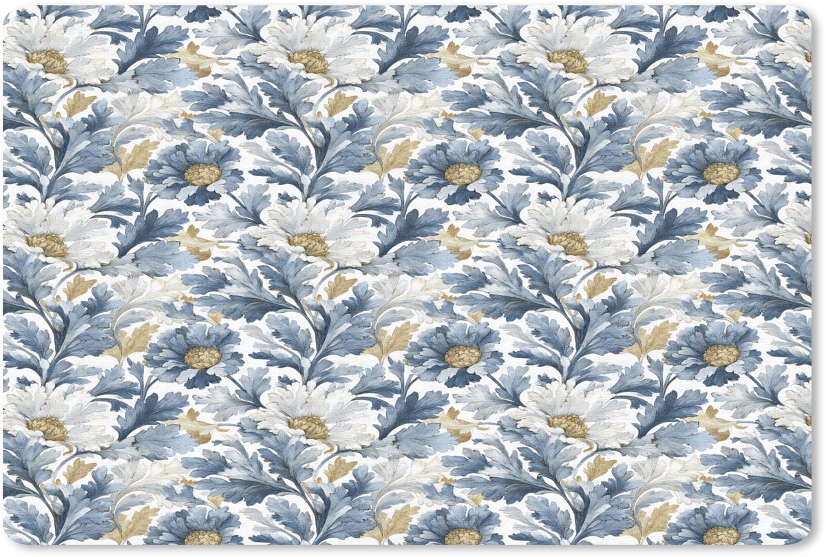 Muismat 27x18 cm - Mousepad Bloemen - Wit - Blauw - Muismatten
