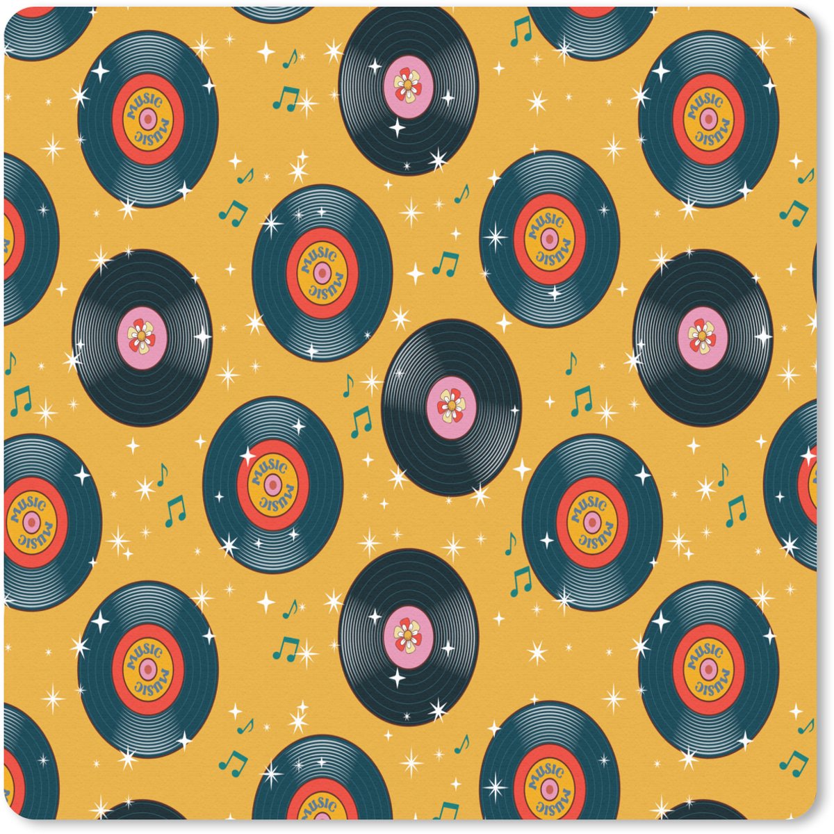 Muismat 20x20 cm - Mousepad Muziek - Patroon - Geel - Muismatten