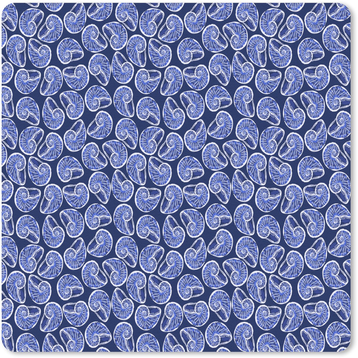 Muismat 20x20 cm - Mousepad Kust - Zee - Schelp - Blauw - Muismatten