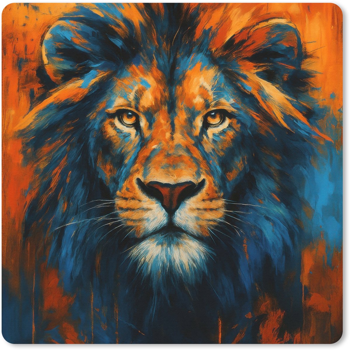 Muismat XXL 60x60 cm - Bureau onderlegger - Bureau mat Schilderij - Leeuwenkop - Oranje - Bureaumat - Gaming mousepad xl - Bureaulegger groot - Computer deskmat