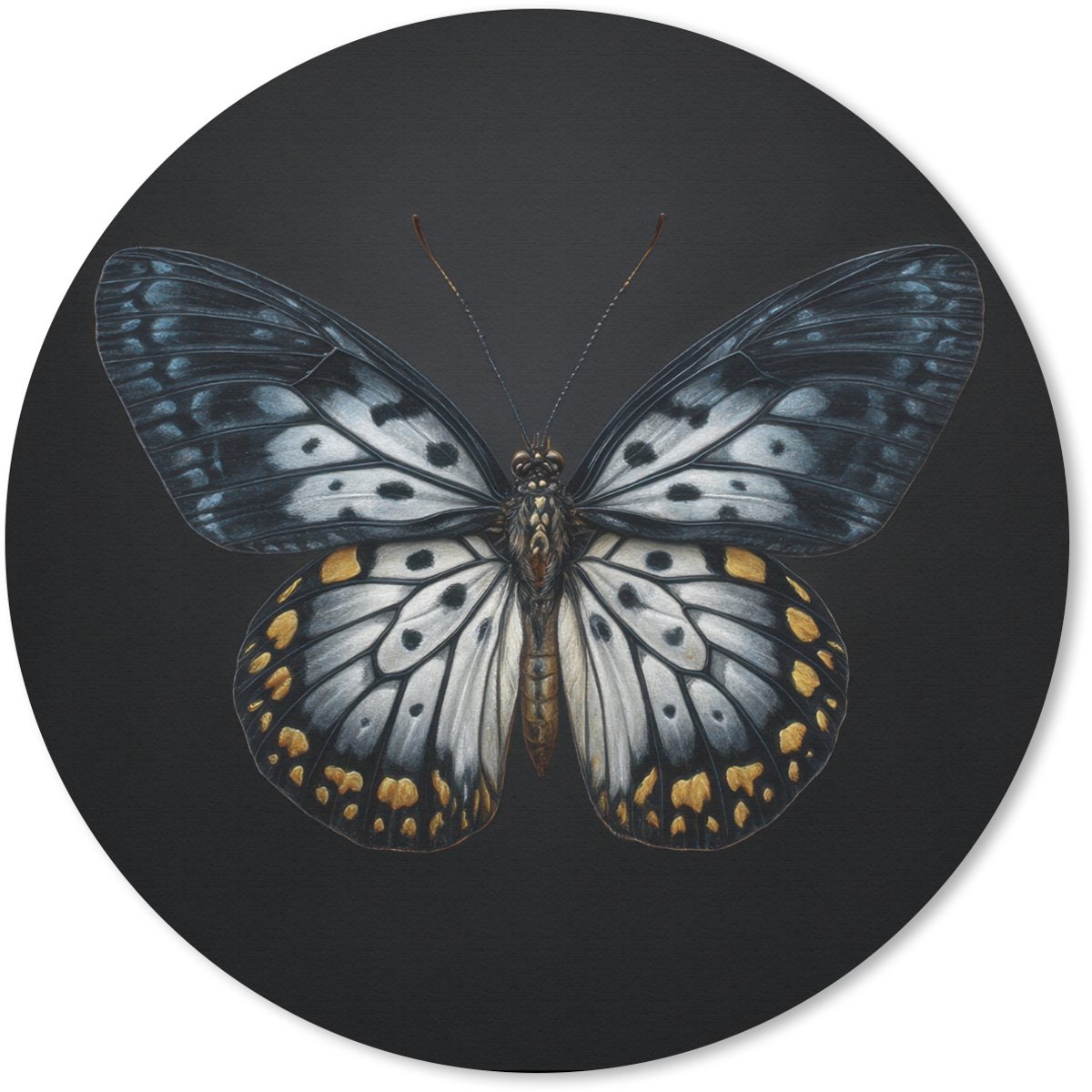 Muismat rond 40x40 cm - Mousepad Vlinder - Monochroom - Balans - Ronde muismatten