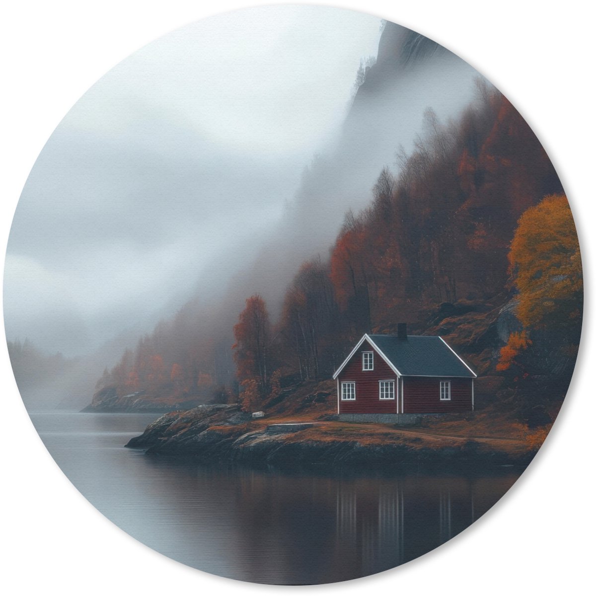 Muismat rond 30x30 cm - Mousepad Huis - Rood - Bergen - Water - Ronde muismatten