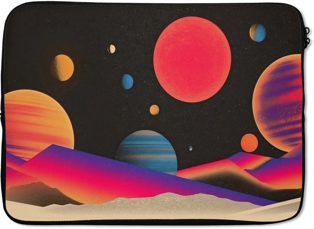 Laptophoes 13 inch - Hemel - Planeten - Felgekleurd - Laptop sleeve - Binnenmaat 32x22,5 cm - Zwarte achterkant