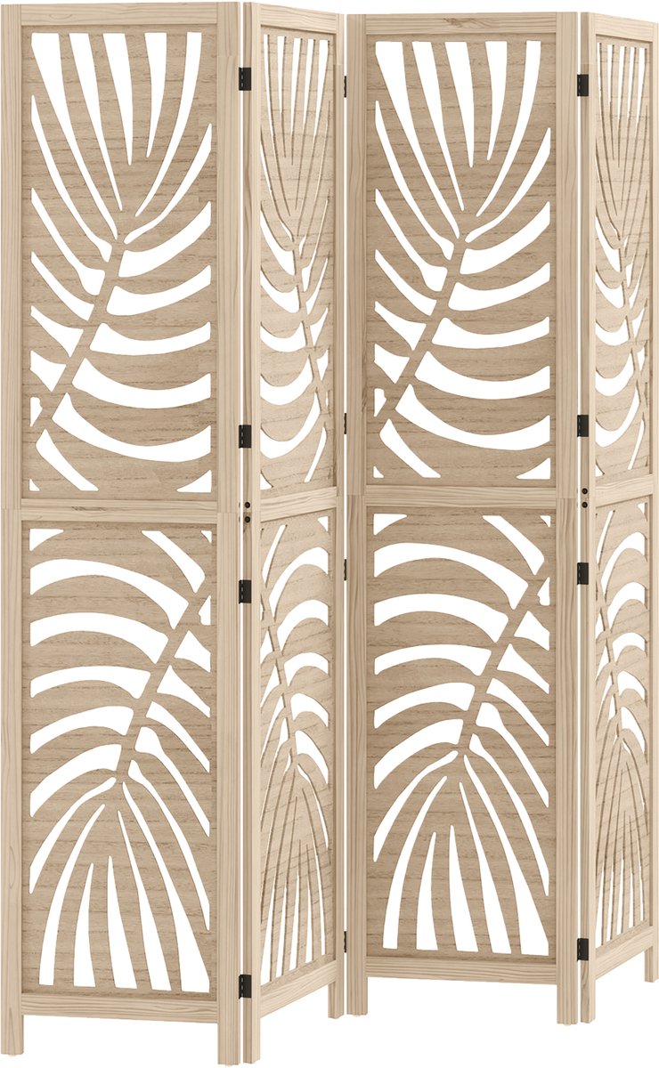 HOMCOM-Room Divider-160x1.7x170cm-Paulownia hout-Natuurlijk hout