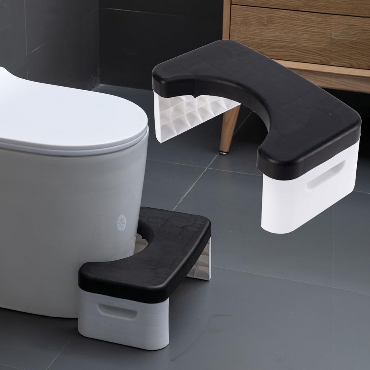 Toilethocker - Afneembaar en stapelbaar - Voor een gezondere toilethouding - Voor volwassenen en kinderen - Zwart - 7 inch