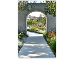 Tuinposter 120x180 cm - Tuindecoratie Doorkijk - Pad - Beton - Landschap - Poster voor in de tuin - Buiten decoratie - Schutting tuinschilderij - Tuindoek muurdecoratie - Wanddecoratie balkondoek