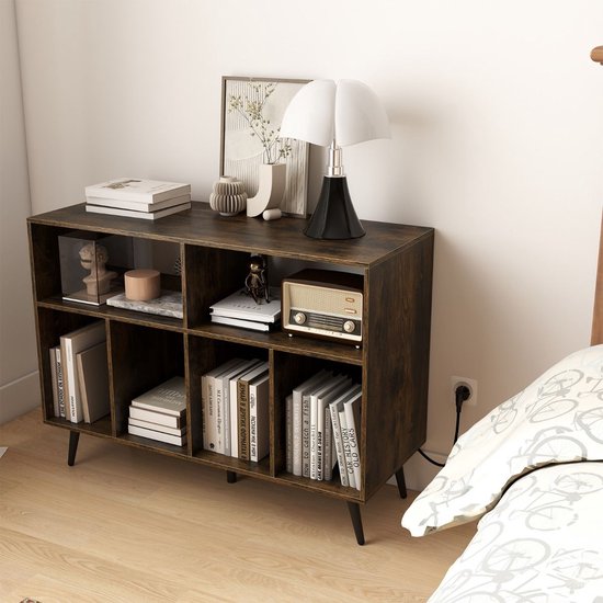 Platenspelermeubel - LP-kast - Platenspelerkast - Draaitafelstandaard - Platenspelerstandaard - Vintage Displayplank - Rustiek bruin — afbeelding 2