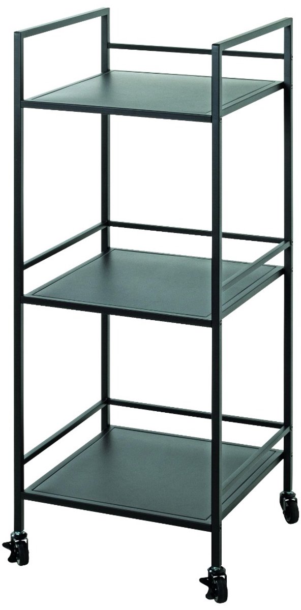 Keukentrolley – Zwart gepoedercoat staal – Moderne serveerwagen met wielen – 92 cm hoog, 35 cm breed, 35 cm diep