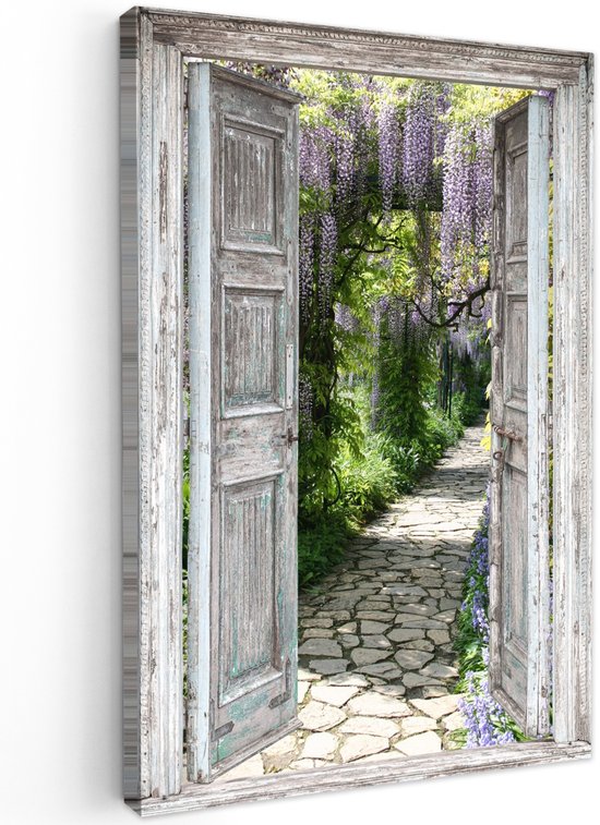 Tableau extérieur jardin 80x120 cm - Décoration de jardin Vue - Forêt - Pierres - Printemps - Poster jardin sur toile - Décoration murale Jardin - Décoration tableau extérieur - Décoration murale clôture - Toile extérieur