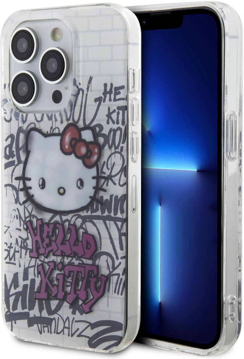 Hello - Kitty - IML Kitty On Bricks Graffiti hoesje voor iPhone - 14 - Pro - wit