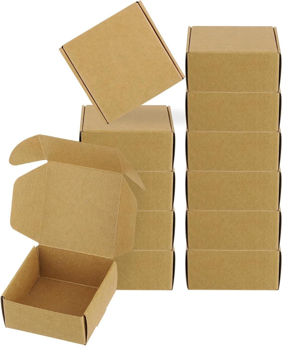 Allecto Plus - 20-Pack papieren zeepdoos voor zelfgemaakte zeep - Vierkante cadeauverpakking voor verjaardag en kerst - DIY ambacht - bruin, formaat 2.5x2.5x1.2"