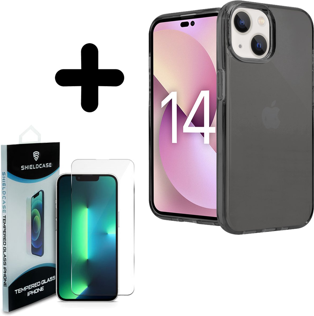 ShieldCase geschikt voor iPhone 14 TPU case (zwart) + ShieldCase screenprotector - beschermglas iPhone bescherming - iPhone case bescherm hoesje + Screenprotector