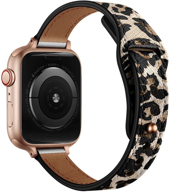 Bracelet adapté au bracelet Apple Watch, bracelet en cuir (léopard) - Pour les modèles : 38 - 40 - 41 mm Incl. Chargeur adapté pour Apple Watch 1/2/3/4/5/6/7/8/9/ Ultra - Câble de charge - Câble