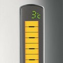 Thermometer met een gele balk en groene cijfers die 3°C aangeven.
