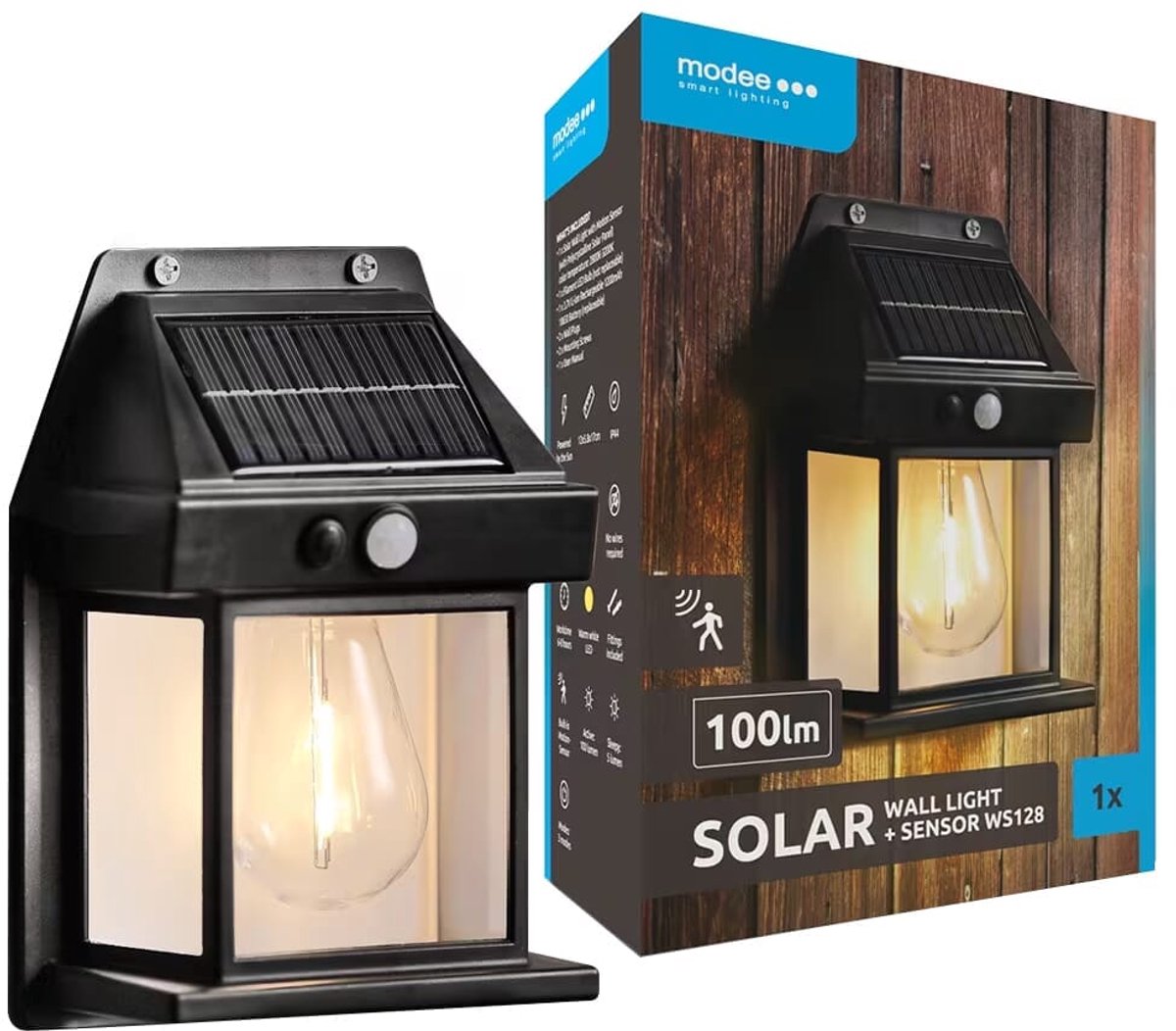 Modee Solar Buitenlamp LED met Bewegingssensor - Wandlamp op Zonne Energie - IP44 - 12x17cm - Warm Wit Licht - 4 stuks